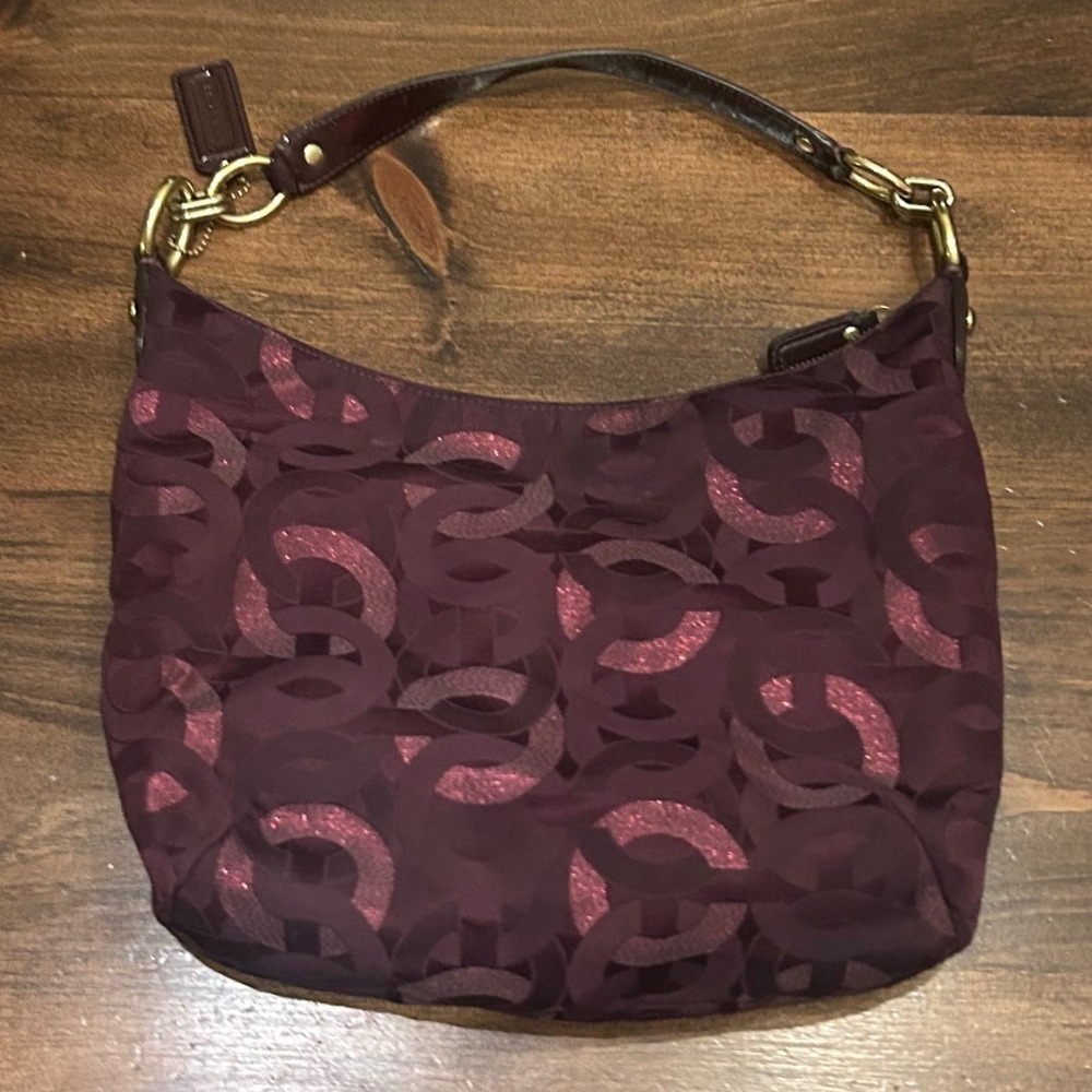 Coach Kristin Hobo Bag Purse Plum Metallic Turnlock Y2K Designer Monogram Luxury - Picture 6 of 11